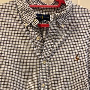 Mens Ralph Lauren long sleeve button down blue and white dress shirt